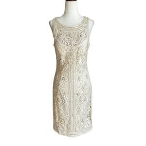 Suewong Nocturne Champagne Cocktail Embroidered Mini Dress Women's Size 6 | 48-7